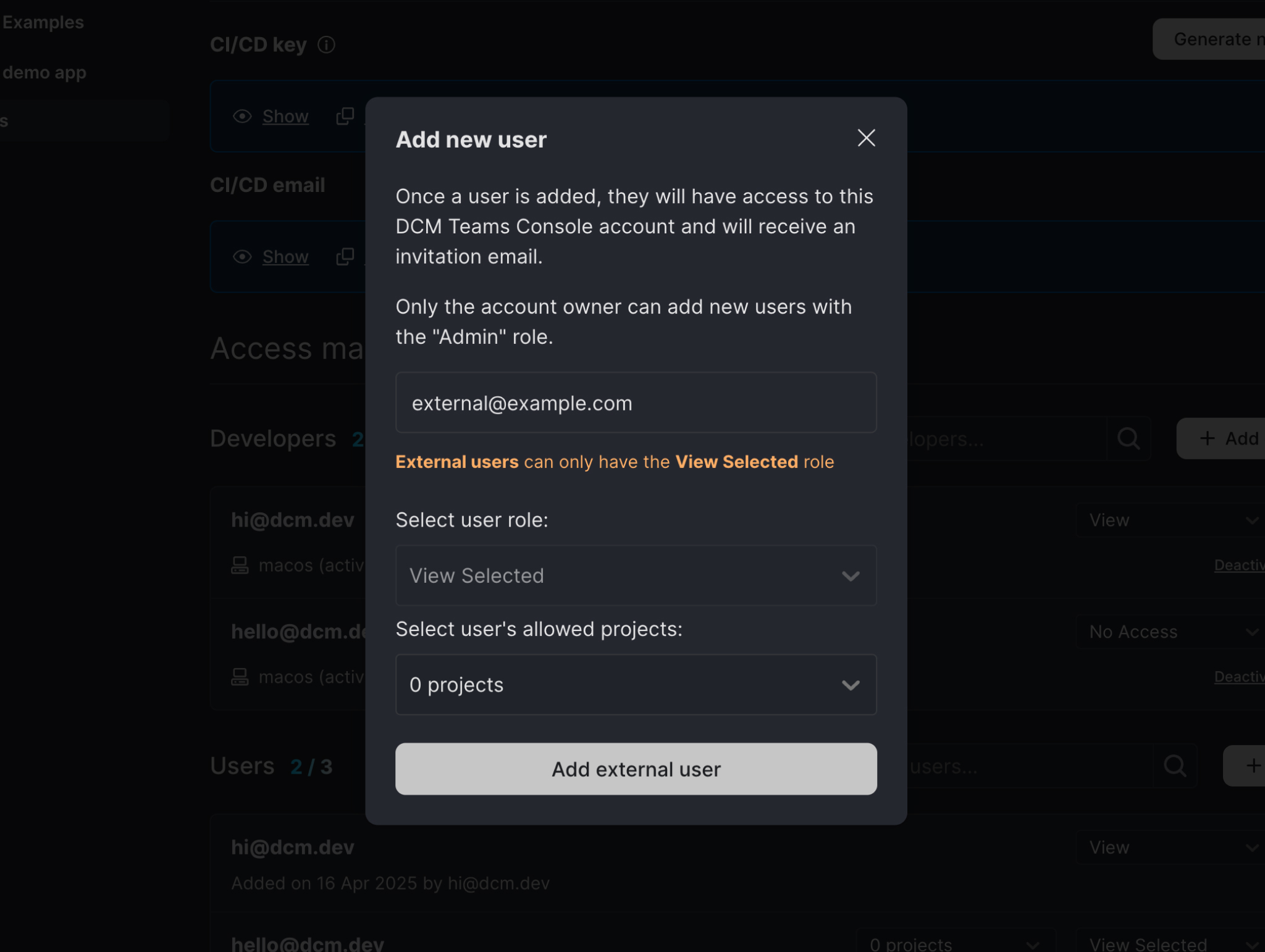 Add External User Modal