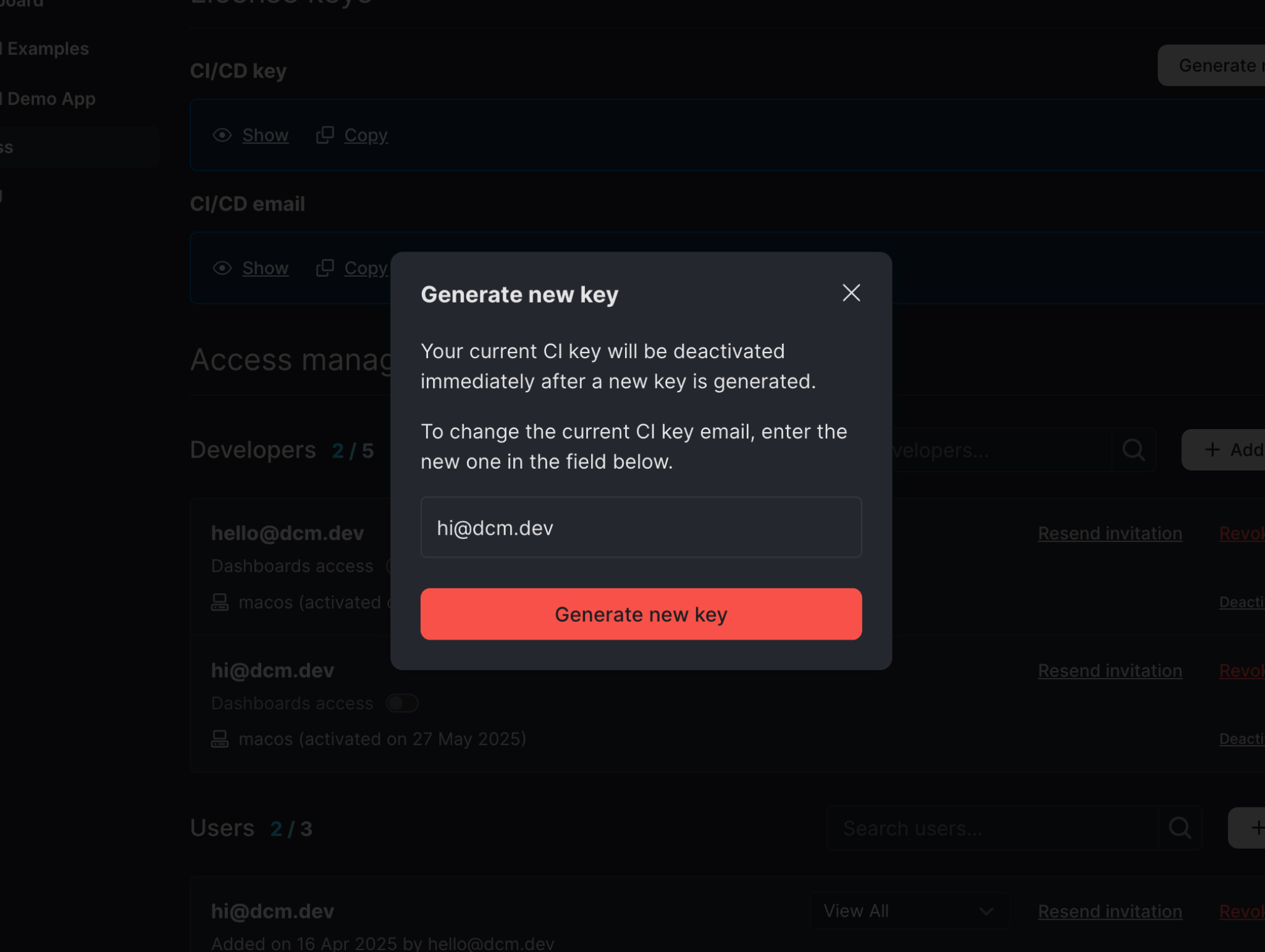 CI Key Reset Modal