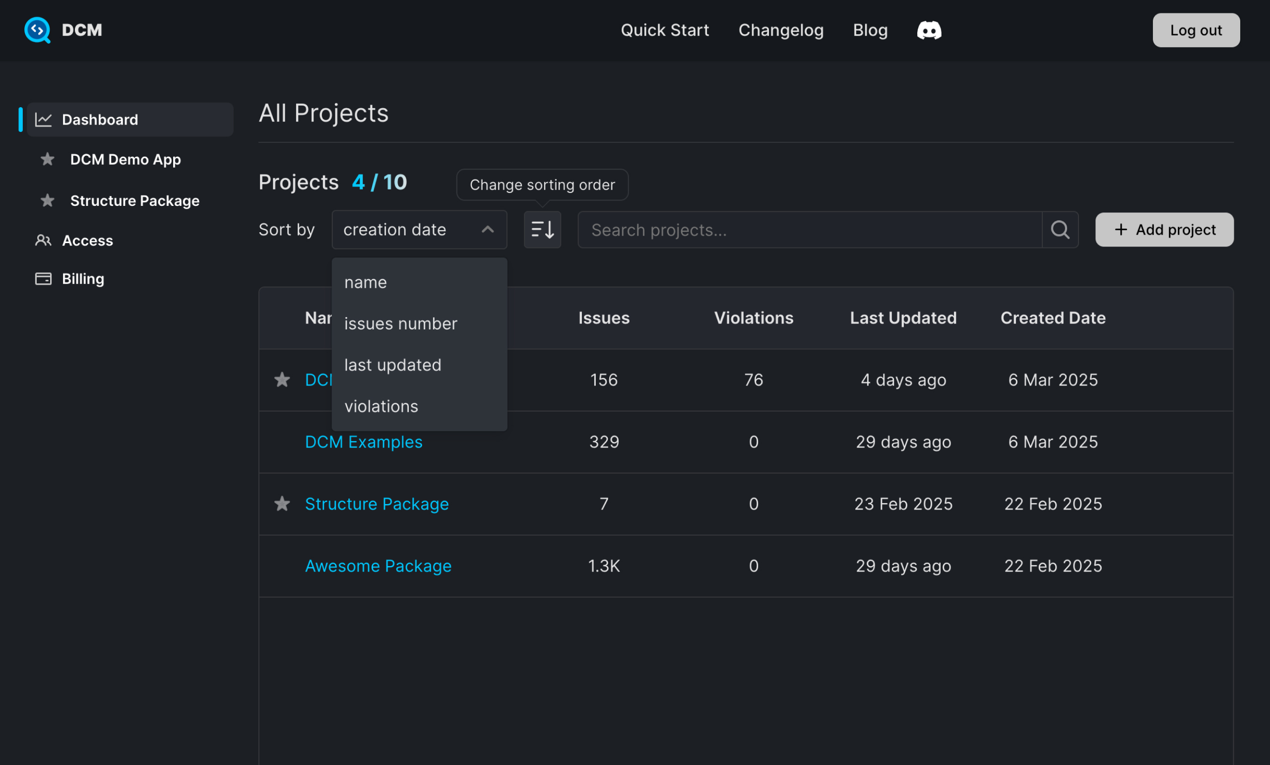 Projects Sorting