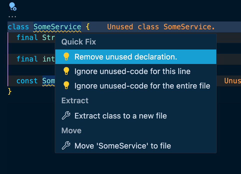 Unused code actions